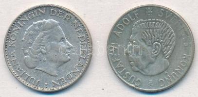 Vegyes: Hollandia 1955. 1G Ag + Svédország 1956TS 1K Ag T:2 Mixed: Netherlands 1955. 1 Gulden Ag + Sweden 1956TS 1 Krona Ag C:XF