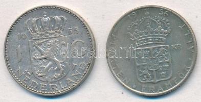 Vegyes: Hollandia 1955. 1G Ag + Svédország 1956TS 1K Ag T:2
Mixed: Netherlands 1955. 1 Gulden Ag + ...