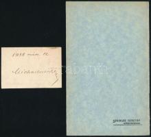 bácsszentiváni Michalovits Iván: Szalónaki álom. Bp., 1938. 6p.  + aláírt kép