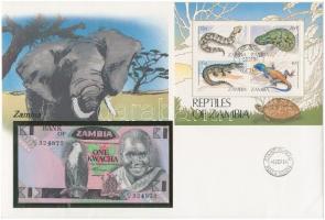Zambia 1980-1988. 1K borítékban, alkalmi bélyegzésekkel T:I  Zambia 1980-1988. 1 Kwacha in envelope with stamps C:UNC