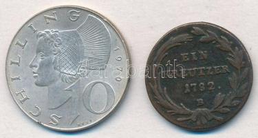 Vegyes: 1782B 1kr Cu "II. József" + Ausztria 1970. 10Sch Ag T:2-,2