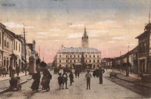 Eperjes, Presov; Fő utca, templom, üzletek / main street, church, shops (EK)