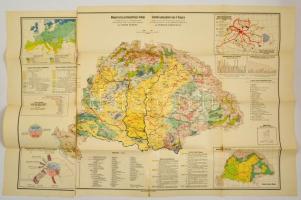cca 1930 Magyarország gazdaságföldrajzi térképe Cholnoky és Teleki adatai alapján készítette Fodor Ferenc 80x60 cm (két részben)