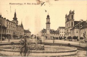 Besztercebánya, Banská Bystrica; IV. Béla király tér, szökőkút, templom. Havelka József kiadása / square, fountain, church