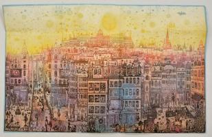 Gross Arnold: Budapest a kék álmok városa című képének offszet nyomata, hajtott, 30×48 cm
