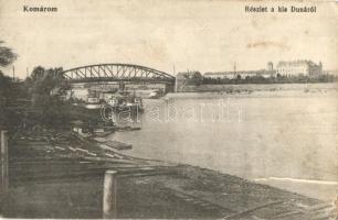Komárom, Komárnó; részlet a Kis Dunáról, kikötő / Dunaj, port (fa)