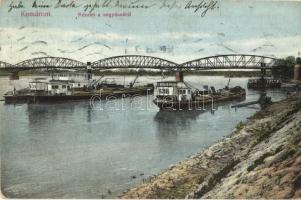 Komárom, Komárnó; Nagyduna, MFTR 631 és 638 uszályok / bridge, Dunaj, barges (kissé ázott / slightly wet damaged)