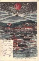 1903 Budapest XIII. Tűzijáték a Margitsziget felett, Dunai ünnepély, hőlégballon (EK)