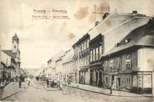 Pozsony, Pressburg, Bratislava; Kórház utca, Bauer János üzlete / street, shop (fl)