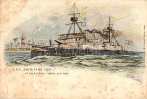 SMS Kaiser Franz Josef I. auf der Fahrt von Colombo nach Aden. K.u.K. Kriegsmarine art postcard. A. Reinhards Verlag Fiume s: R. Hochberg (EB)