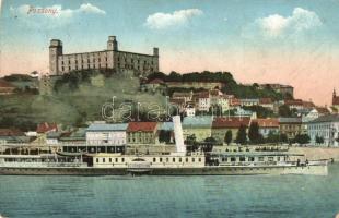 Pozsony, Pressburg, Bratislava; Látkép a Schönbrunn gőzhajóval, vár / castle, steamship (kopott sarkak / worn corners)