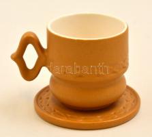 6 db csésze és alj tálca és cukortartó, összesen: 8 db, festett mázas kerámia, hibátlan, 35×27 cm