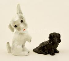 2 db kutya figura, egyik kézzel festett, mázas kerámia, egyik jelzés nélkül, m:9 és 20 cm