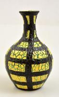 Jelzett Iparművészeti vállalatos retró váza, festett repesztett mázas, hibátlan, m:20 cm