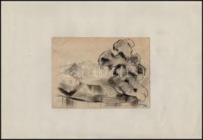 Ducsay Béla (1893-1967): Zebegényi táj. Szén, papír, jelzett, kartonra kasírozva, hagyatéki bélyegzővel, 15×21 cm