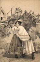 Couple, Hungarian folklore, litho (EK)