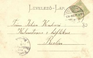 1904 Kecskemét, Városi bérpalota, húscsarnok, üzletek; úriember és hölgyek montázs. Kiadja Komor Gyu...