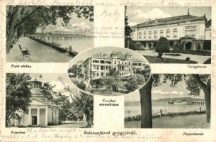 Balatonfüred, Erzsébet szanatórium, parti sétány, gyógyterem, kápolna, hajóállomás (fa)