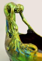 Zsolnay halászó lány, eozin mázas, jelzett (pajzs), hibátlan, m:30 cm, h:40 cm