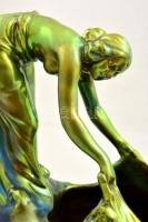 Zsolnay halászó lány, eozin mázas, jelzett (pajzs), hibátlan, m:30 cm, h:40 cm