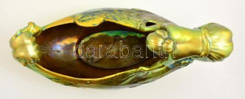 Zsolnay halászó lány, eozin mázas, jelzett (pajzs), hibátlan, m:30 cm, h:40 cm