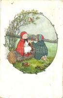 Easter greeting postcard, rabbit, children, M. M. Nr 1250 s: Pauli Ebner (kopott sarkak / worn corners)