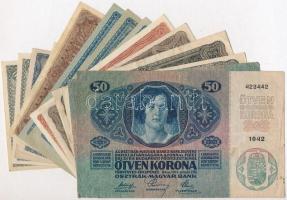 1913-1923. 15db-os vegyes magyar korona bankjegy tétel T:III