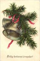 Christmas greeting postcard, bell, litho
