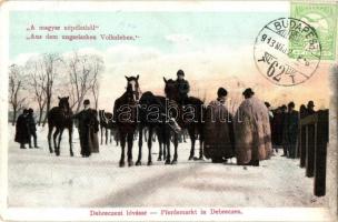 Debrecen, A magyar népéletből: Debreceni lóvásár télen, folklór. TCV card (EK)