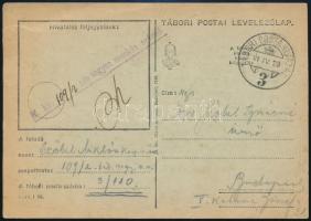 1941 Munkás század tagjának tábori levelezőlapja, m. kir. 109/2 táb. vegyes munkás század bélyegzéssel