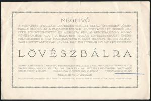 1927 Budapesti Polgári Lövészegyesület meghívója lövészbálra, 1927. febr. 5., apró szakadással.