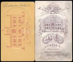 cca 1880 2 db keményhátú portréfotó Veress Ferenc műterméből, hátoldalon a műterem képével, 10,5×6,5...