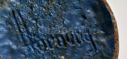 Hornung Zsuzsa (1930-): Váza, Karcolt mázas kerámia, jelzett, apró máz hibákkal, m: 15 cm, d: 18 cm