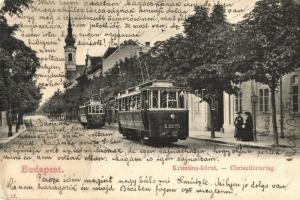 1905 Budapest I. Krisztina körút, 125-ös és 66-os sorszámú villamosok, templom (EK)