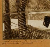 Gádor Emil (1911-1998): Felreppenő varjak. Tus, papír, jelzett (üdvözlő sorokkal "Gádorék"...