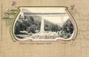 Tiszolc, Tisovec; Fogaskerekű vasút, viadukt. Lechnitzky O. kiadása / funicular railway, vidauct. Art Nouveau litho (Rb)