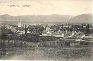 1908 Homonna, Homenau, Humenné; látkép, templom. Kiadja Hossza Gyula / general view, church