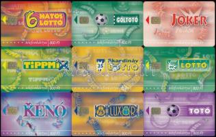 9 db szerencsejáték motívumos telefonkártya, 500 példányos kiadások