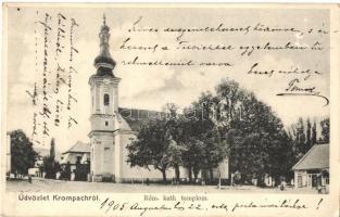 1905 Korompa, Krompach, Krompachy; Római katolikus templom, üzlet / church, shop