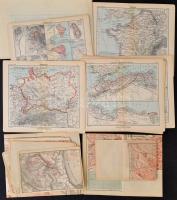 cca 1910-1930 Vegyes térkép tétel, közte Kassa és környéke (1923, cseh), különféle térképek atlaszból (Gotha, Justhus Perthes, Atlas Antiquus) és útikönyvből (Palermo, Nápoly, Pompei...stb), összesen 21 db, 46x56 cm és 10x1 5 cm közötti méretben