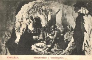 1910 Borpatak, Valea Borcutului; Aranytermelés a Pokol bányában, bányászok munka közben, aranybánya / gold mine interior with miners working (EK)
