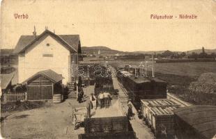 1909 Verbó, Vrbové; vasútállomás, tehervonatok. W.L. Bp. 5731. Kiadja Kabát Rudolf / Nadrazie / Bahnhof / railway station, freight trains (EK)