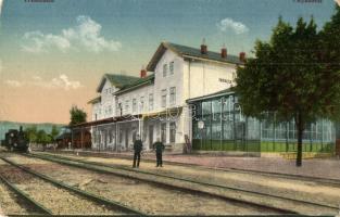 Trencsén, Trencín; vasútállomás, gőzmozdony / Bahnhof / railway station, locomotive