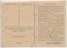 1946. 100.000AP nem kamatozó Pénztárjegy "Másra Át Nem Ruházható", "Magyar Királyi Po...