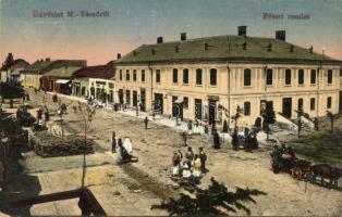 Técső, Tiacevo, Tiachiv; Fő tér, Katz Miksa üzlete, piaci árusok / main square, shops, market vendors (EK)