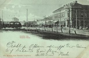 1899 Temesvár, Timisoara; Józsefváros, Scudier tér, villamos / Iosefin, square, tram (EK)