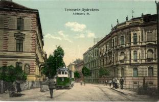 1909 Temesvár, Timisoara; Gyárváros, Andrássy út, villamos / Fabrica, street, tram