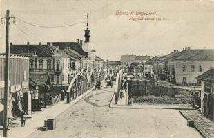 1907 Ungvár, Uzshorod, Uzhorod; Nagyhíd utca, híd, üzlet. Kiadja Steinfeld Dezső / street view, bridge, shops (EK)
