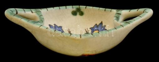 Iparművészeti Vállalatos Gorka füles tálka, mázas kerámia, jelzett, apró kopásokkal, 17,5×12,5×6 cm