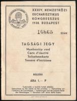 1938 A budapesti XXXIV. Nemzetközi Eucharisztikus Kongresszus tagsági jegye, belsejében kis térkép-illusztrációval